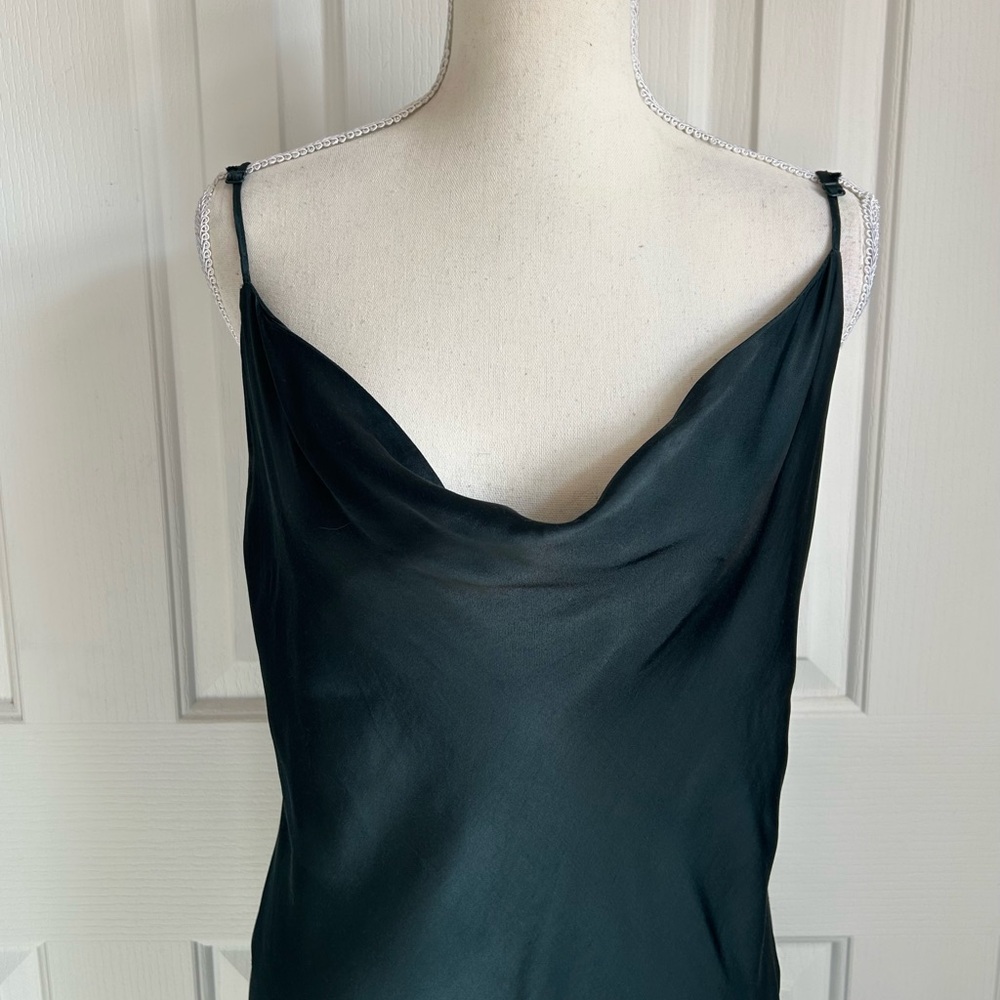 ZARA Elegant Dark Green Maxi Slip Dress, Size Large - Picture 2 of 5